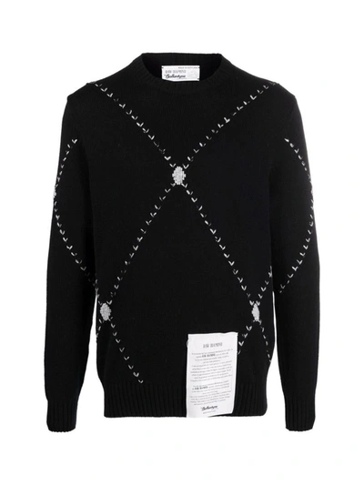 Shop Ballantyne Cashmere Crew Neck Pullover W/embroidered Diamonds Clothing In Black