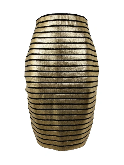 Shop Balmain Hw Golden Striped Knit Knee Skirt Clothing In Metallic