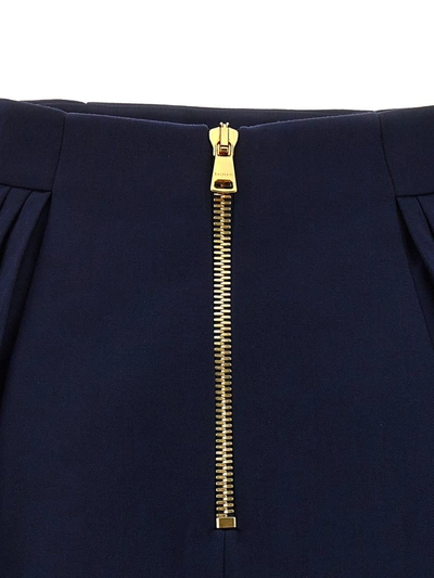 Shop Balmain Logo Button Pleated Skirt In Blue