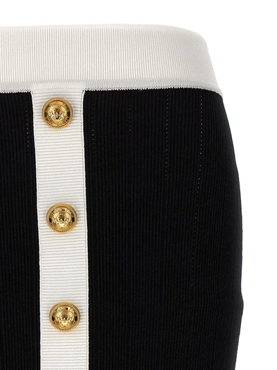 Shop Balmain Logo Button Midi Skirt In White/black
