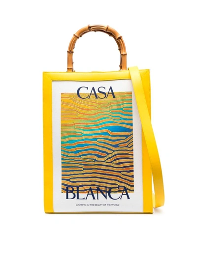 Shop Casablanca Jour Dange House Tote Bags In Yellow &amp; Orange