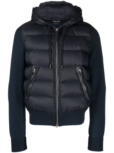 Shop Tom Ford Blue Panelled Padded Down Jacket In Blau