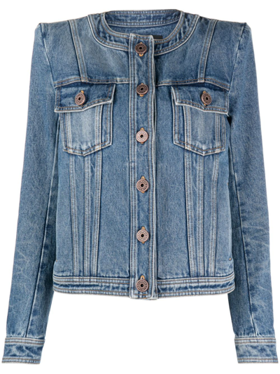 Shop Balmain Collarless Denim Jacket - Women's - Cotton/polyester In Blue