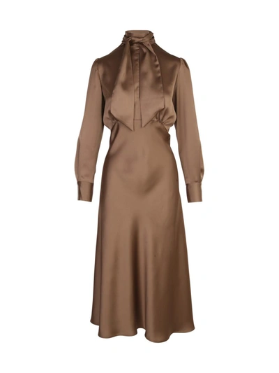 Shop Nina 14.7 High Neck L/s Midi Dress Clothing In Brown