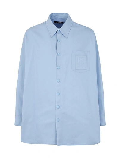 Shop Raf Simons Oversized Denim Shirt With Leather Patch Clothing In Blue