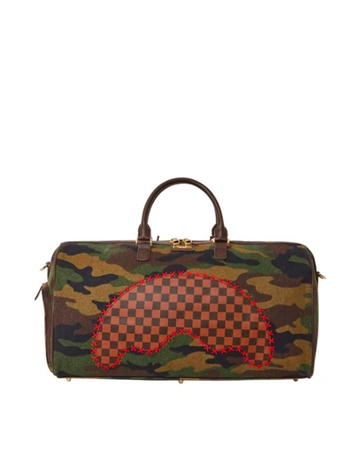 Shop Sprayground Shark Shape Check Duffle Bags In Brown