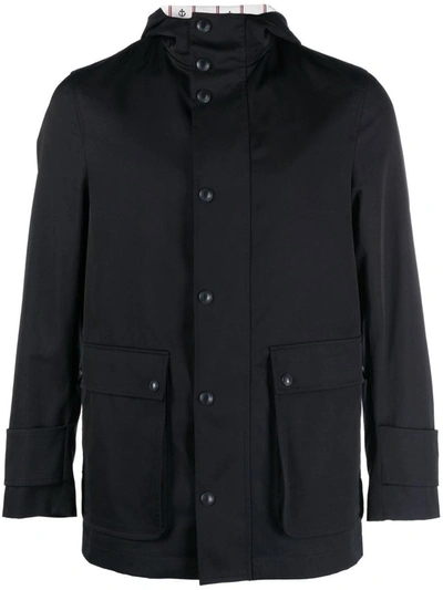 Thom Browne Simplified Snap Front Rain Parka In Nylon Tech In Blue