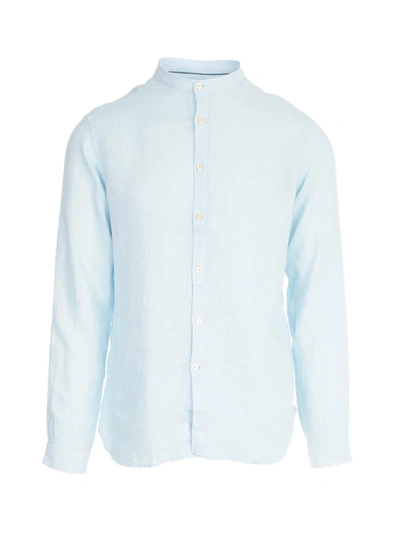 Shop Tintoria Mattei Linen Korean Neck Shirt Clothing In Blue