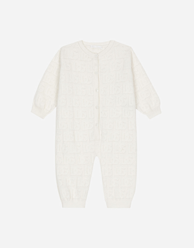 Shop Dolce & Gabbana Long-sleeved Jacquard Knit Onesie In White