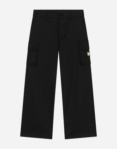 Dolce & Gabbana Stretch Gabardine Cargo Pants With Branded Tag In Black
