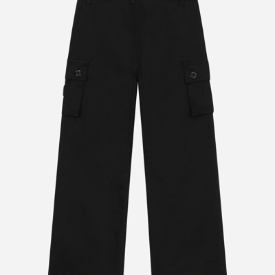 Dolce & Gabbana Stretch Gabardine Cargo Pants With Branded Tag In Black