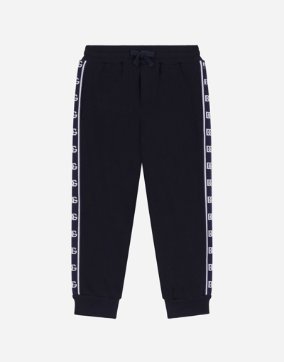 Shop Dolce & Gabbana Cotton Jogging Pants With Branded Side Bands In Blue