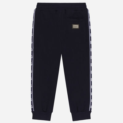 Shop Dolce & Gabbana Cotton Jogging Pants With Branded Side Bands In Blue