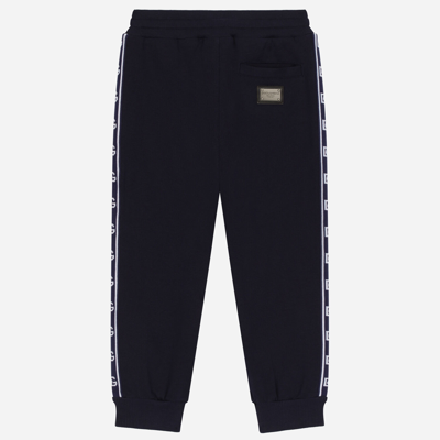 Dolce & Gabbana Cotton Jogging Pants With Branded Side Bands In Blue