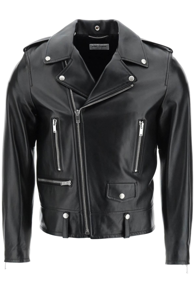 Shop Saint Laurent Biker Leather Jacket In Black