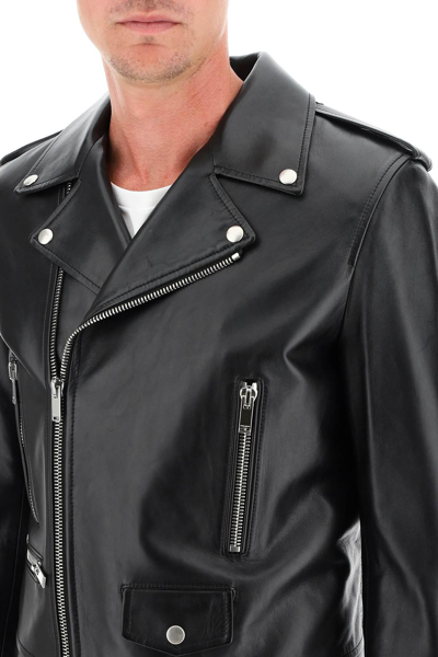 Shop Saint Laurent Biker Leather Jacket In Black