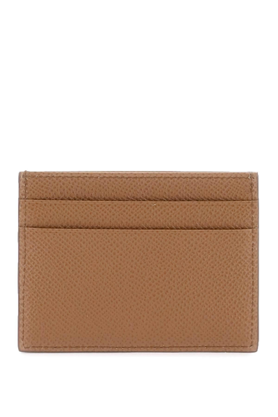 Shop Dolce & Gabbana Leather Card Holder With Logo Plaque In Brown