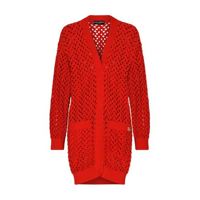 Shop Dolce & Gabbana Long Crochet Cardigan In Nail_red