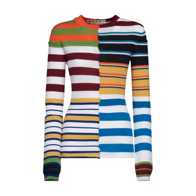 Shop Marni Long-sleeved Crew-neck Pullover In Multicolor