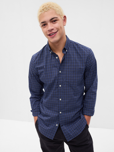 Shop Gap All-day Poplin Shirt In Standard Fit In Blue Checker