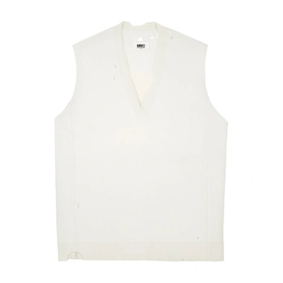 Shop Mm6 Maison Margiela V-neck Sleeveless Dress In Off_white