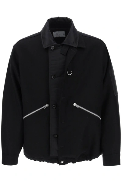 Shop Sacai Melton Wool Blouson Jacket