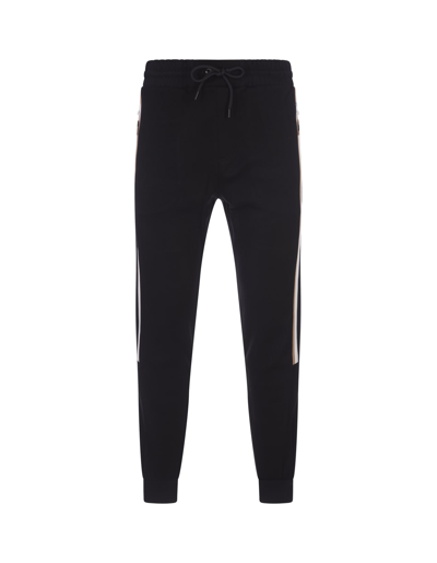 Shop Hugo Boss Black Cotton Blend Joggers With Signature Stripes In Nero