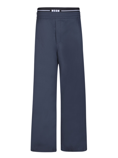 Shop Msgm Logo Waistband Ble Trousers In Blue
