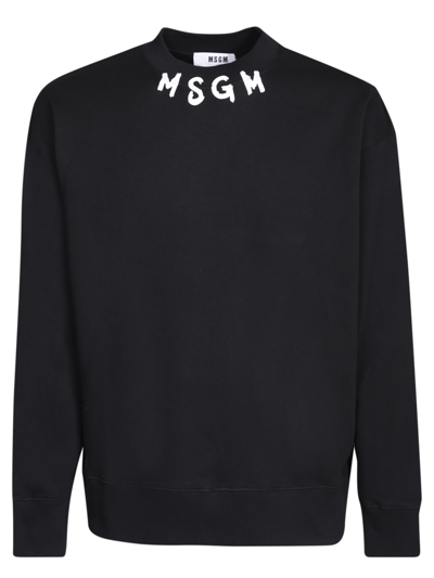 Shop Msgm Logo On The Neck Black Sweatshirt