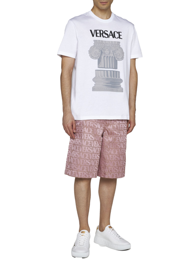 Shop Versace Shorts In Pale Pink+beige