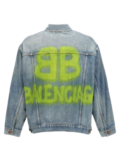 Shop Balenciaga Logo Print Denim Jacket In Light Blue