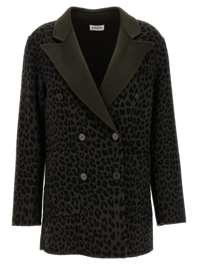 Shop P.a.r.o.s.h Animal Print Double-breasted Blazer In Green