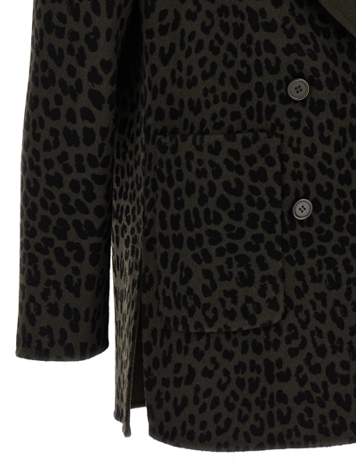 Shop P.a.r.o.s.h Animal Print Double-breasted Blazer In Green