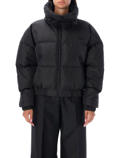 Shop Msgm Ripstop Nylon Cropped Down Jacket In Black