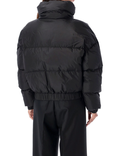 Shop Msgm Ripstop Nylon Cropped Down Jacket In Black