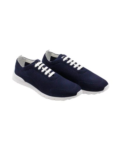 Shop Kiton Sneaker Shoe Made Of Knit Fabric. The Bottom, With A White Sole, Is Flexible And Extra Light; The El In Blu