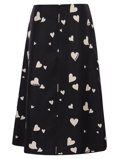 Shop Marni Bunch Of Hearts Print Silk Flared Skirt In Black
