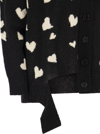 Shop Marni Long Wool Cardigan With Bunch Of Hearts Motif In Black