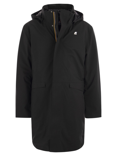 Shop K-way Thomal Bonded Padded - Long Padded Jacket With Hood In Black