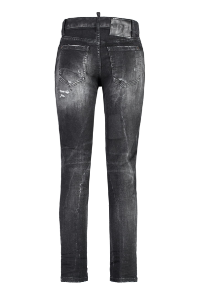 Shop Dsquared2 Twiggy Stretch Cotton Cropped Jeans In Grey