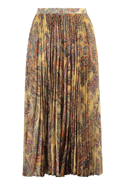 Shop Etro Printed Pleated Skirt In Beige