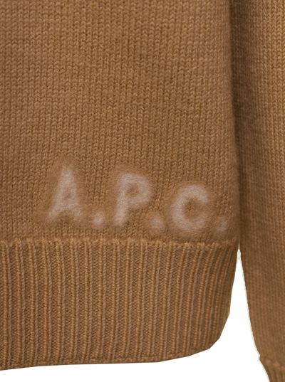 Shop Apc Edward Beige Crewneck Sweater With Embroidered Logo In Wool Man