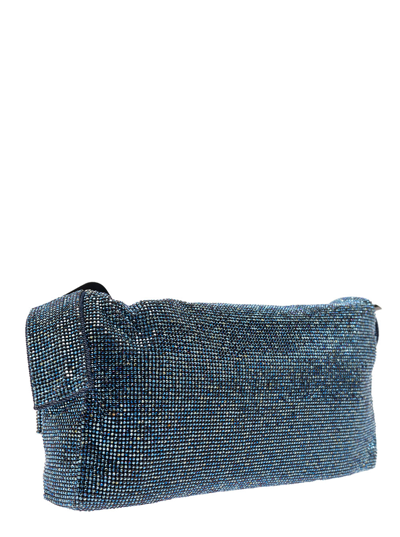 Shop Benedetta Bruzziches Vitty La Grande Blue Shoulder Bag With Gem Embellishment In Rhinestone Mesh Woman