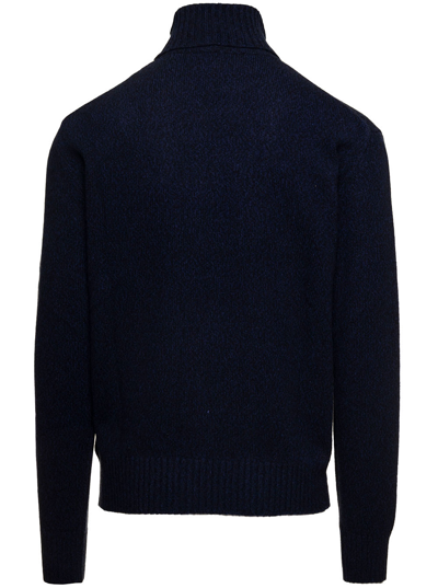Shop Ami Alexandre Mattiussi Blue Ribbed Mock Neck Sweater In Cashmere Blend Man