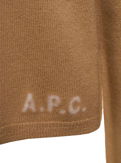 Shop Apc Beige Mock Neck Sweater With Embroidered Logo In Wool Woman