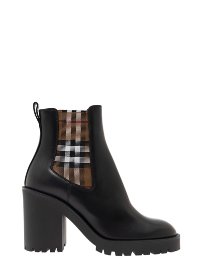 Shop Burberry Allostock Black Ankle Boots With Vintage Check Motif In Leather Woman