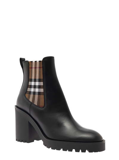 Shop Burberry Allostock Black Ankle Boots With Vintage Check Motif In Leather Woman