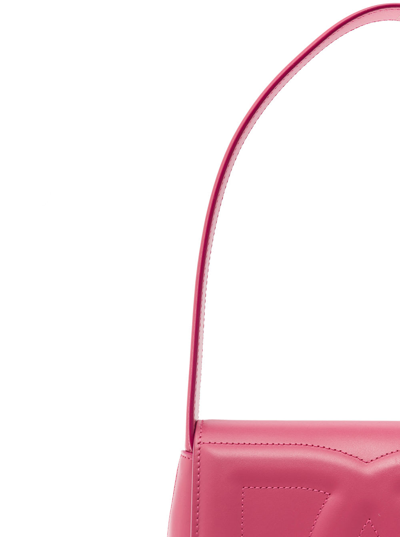 Shop Dolce & Gabbana Dg Logo Pink Shoulder Bag In 3d Quilted Logo Detail In Smooth Leather Woman