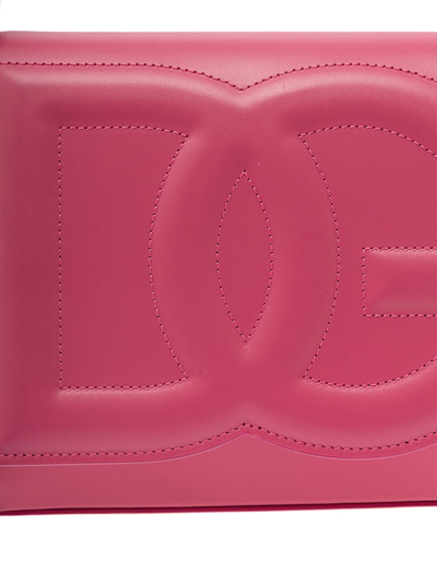 Shop Dolce & Gabbana Dg Logo Pink Shoulder Bag In 3d Quilted Logo Detail In Smooth Leather Woman