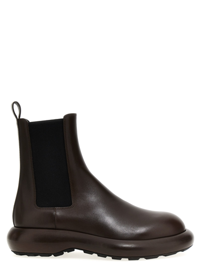 Shop Jil Sander Chelsea Leather Ankle Boots In Brown